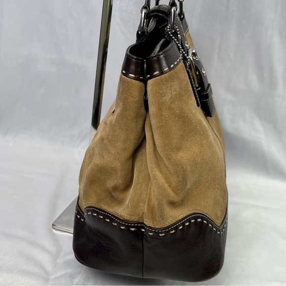 Coach Hamptons Madison Leather Suede Carryall Satchel Handbag Brown Tan - Picture 8 of 14